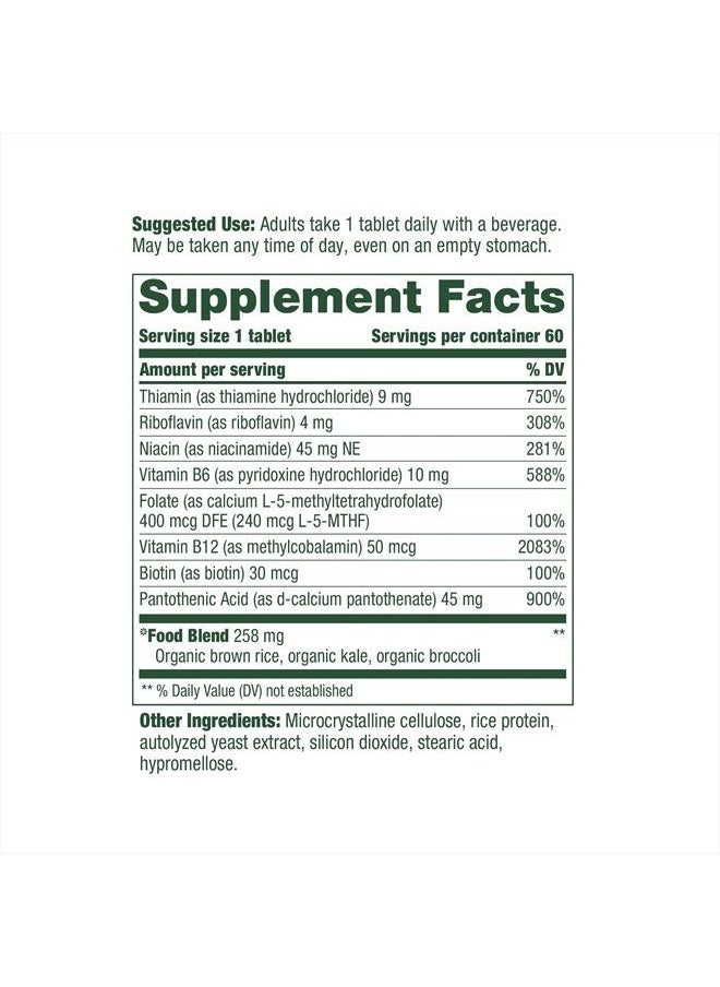MegaFood - Balanced B Complex - B Complex Vitamin That Helps Support Cellular Energy with Vitamins B1, B2, B3, B5, B6, B7, B9, B12 - Vegan, Kosher, and Non GMO - Made Without 9 Food Allergens - 60 Tabs - Image 1