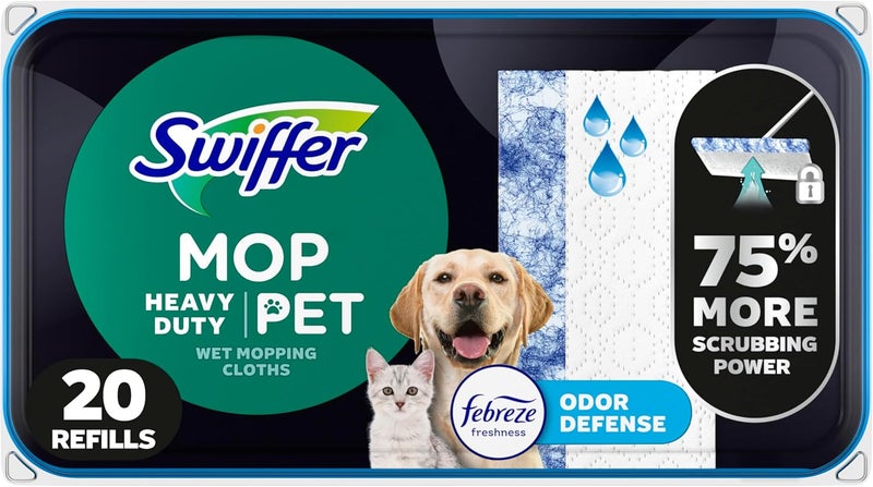 Swiffer مسحات ثقيلة الوزن متعددة الأسطح للتنظيف والمسح، مع حماية من الروائح من فبرزي، 20 قطعة - Image 1