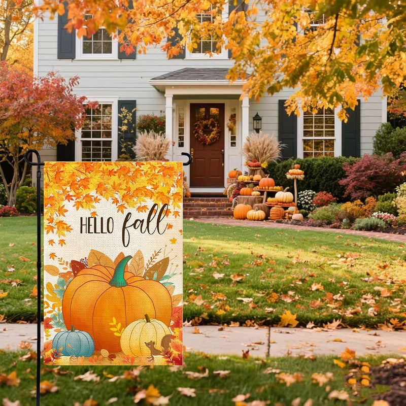 Agroon Hello Fall Pumpkin Leaf Garden Flag 12x18 Inch, Double Sided Autumn Thanksgiving Holiday Burlap Yard Flag for Outdoor Decoration - Image 4