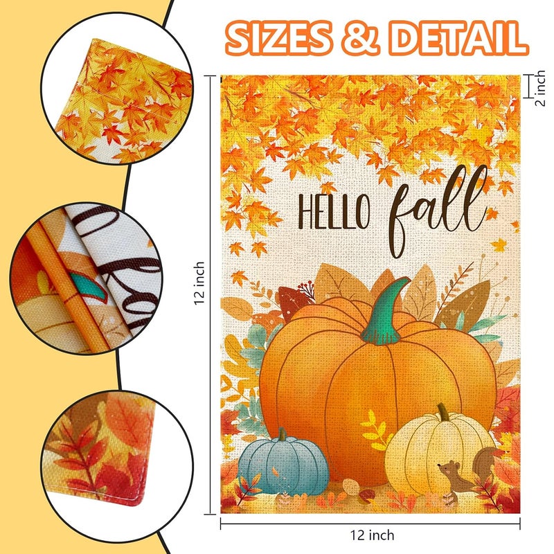 Agroon Hello Fall Pumpkin Leaf Garden Flag 12x18 Inch, Double Sided Autumn Thanksgiving Holiday Burlap Yard Flag for Outdoor Decoration - Image 5