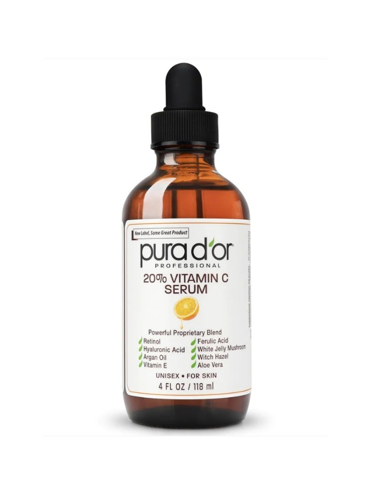 Pura D'or, 20% Vitamin C Serum, 4 fl oz (118 ml)