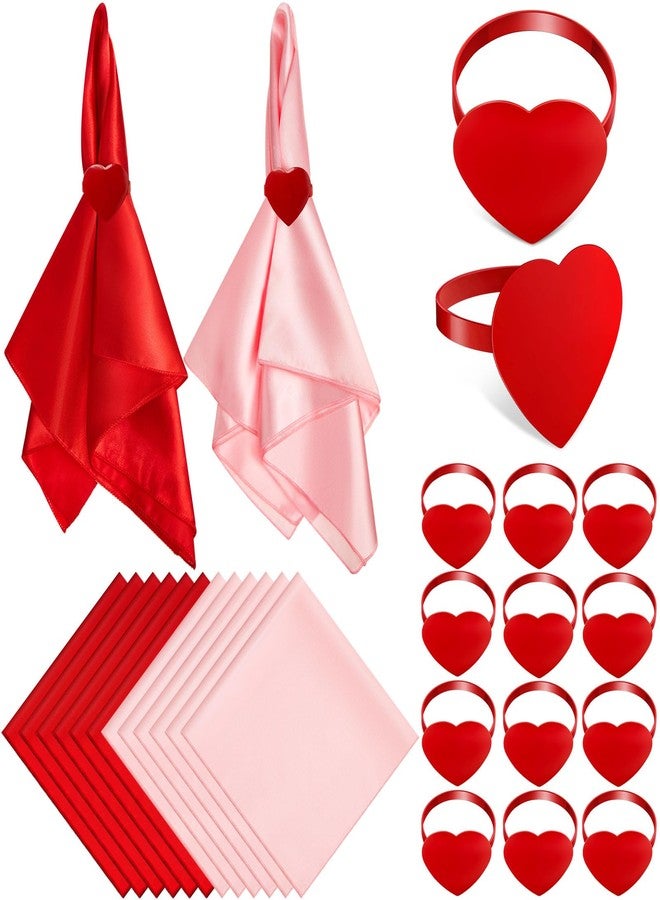 Tiangrid 12 Sets Mother's Day Cloth Napkin Rings Set with Red Heart Napkin Rings Valentine Dinner Wedding Birthday Party Dining Table Decoration(20 x 20 Inch) - Image 1