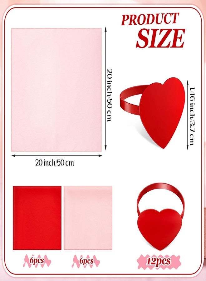 Tiangrid 12 Sets Mother's Day Cloth Napkin Rings Set with Red Heart Napkin Rings Valentine Dinner Wedding Birthday Party Dining Table Decoration(20 x 20 Inch) - Image 3