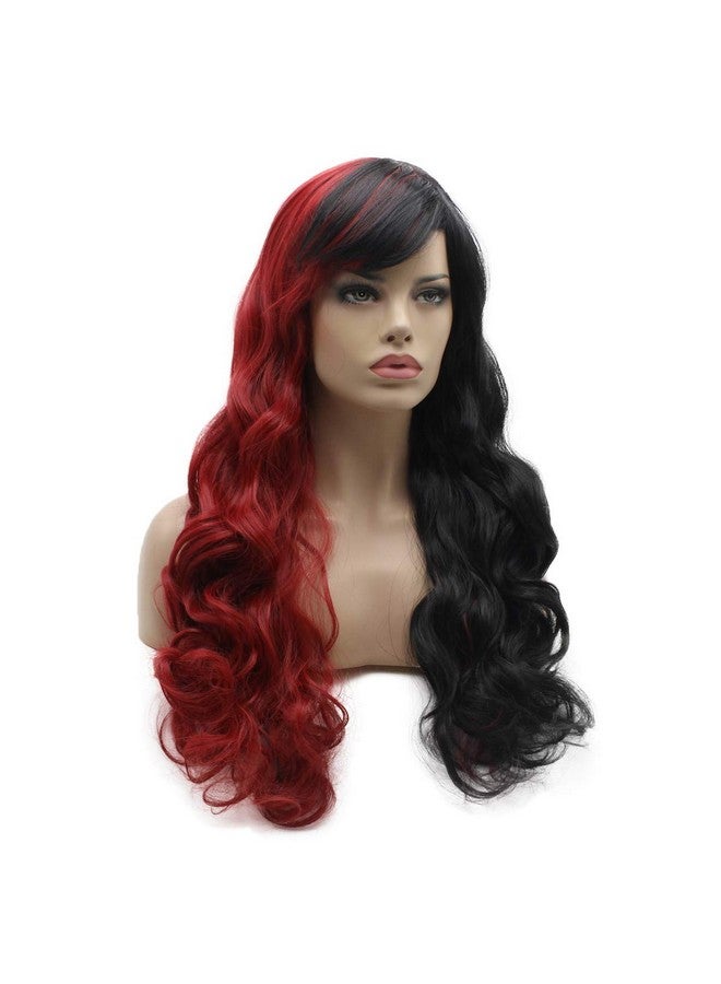 Lushy Ushy Hair Synthetic Wig Wavy Long 24In Half Red Half Black Mix Wig Heavy Density Realistic Wig  - Image 3