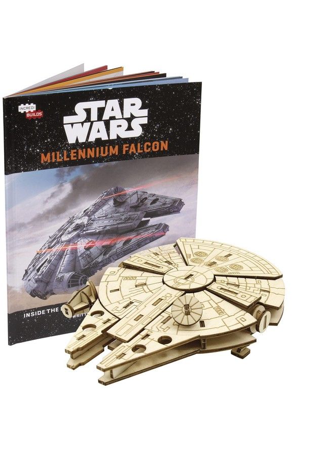 IncrediBuilds Star Wars Millennium Falcon 3D Wood Puzzle & Model Figure Kit (61 Pcs) Build & Paint Your Own 3 D Movie Space Ship Toy No Glue Required Gift For Kids Teens & Adults 12+ - Image 1