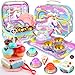 Minnot Unicorn Tea Party Set for Little Girls Age 3 4 5 6 Year Old Toddler Kids Kitchen Pretend Play Toys with Tin Tea Set Cake Stand for Girls Boys - Image 4