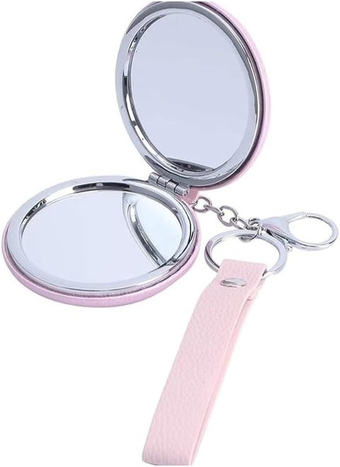 Pocket Mirror Round Mini Double Sided Folding Pocket Mirror with Keychain and Strap Handheld Compact Portable Keyring Mirror Travel Use Magnifying Mirror (Design and Color May Vary)