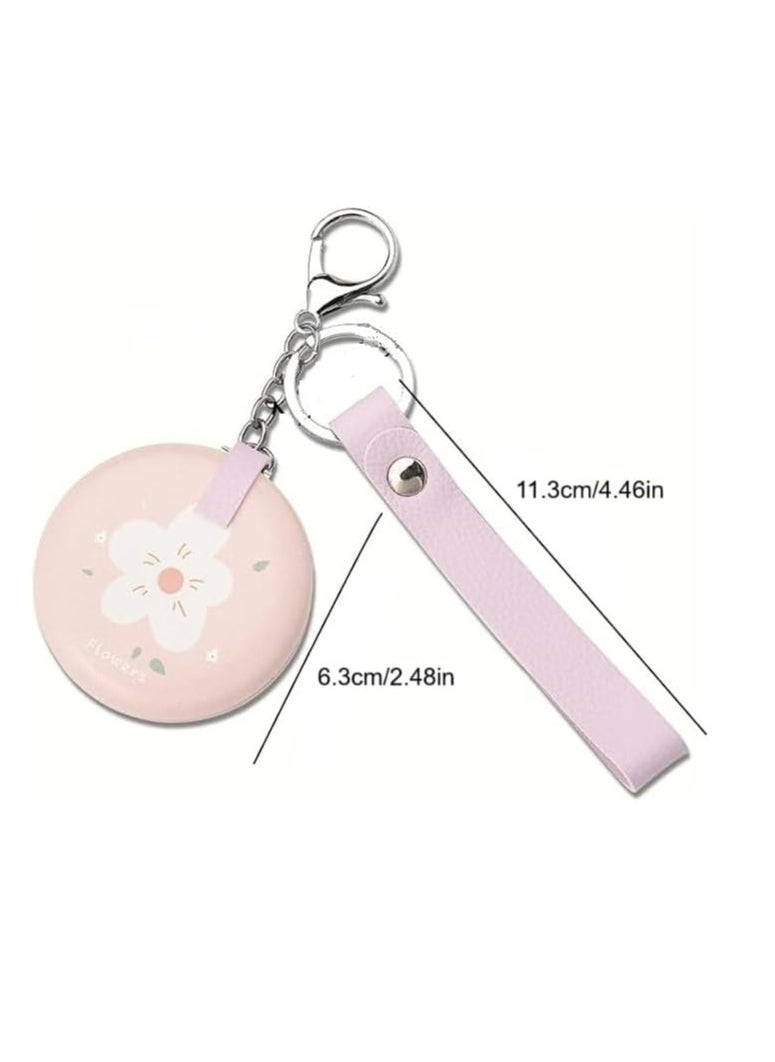 Generic - Pocket Mirror Round Mini Double Sided Folding Pocket Mirror with Keychain and Strap Handheld Compact Portable Keyring Mirror Travel Use Magnifying Mirror (Design and Color May Vary) - Image 1