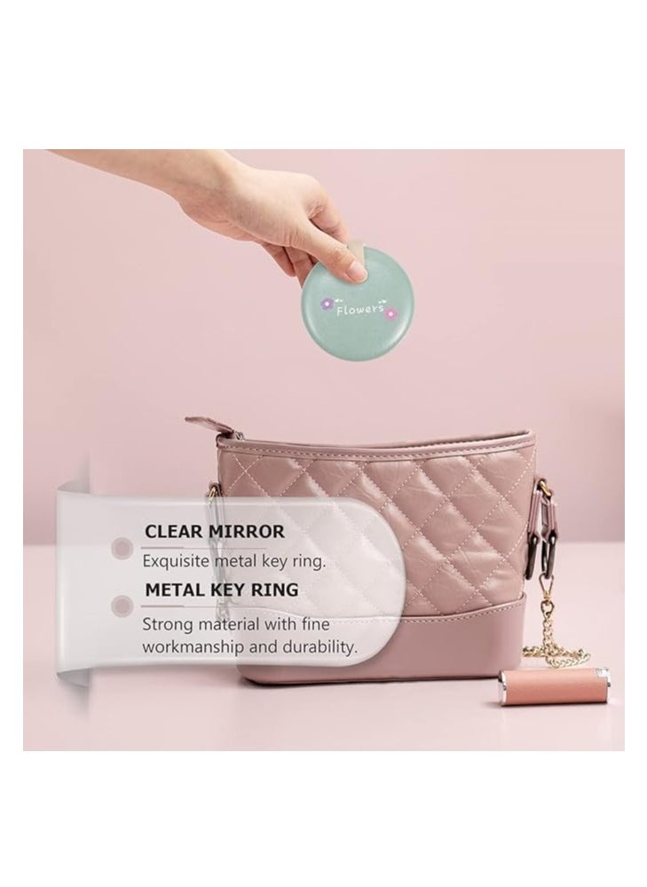 Generic - Pocket Mirror Round Mini Double Sided Folding Pocket Mirror with Keychain and Strap Handheld Compact Portable Keyring Mirror Travel Use Magnifying Mirror (Design and Color May Vary) - Image 1