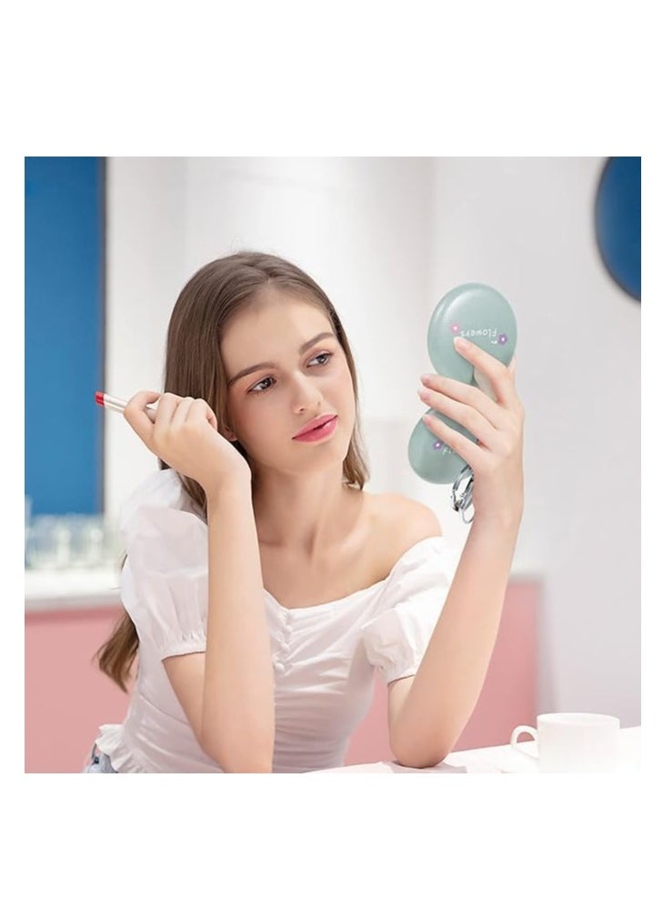 Generic - Pocket Mirror Round Mini Double Sided Folding Pocket Mirror with Keychain and Strap Handheld Compact Portable Keyring Mirror Travel Use Magnifying Mirror (Design and Color May Vary) - Image 1