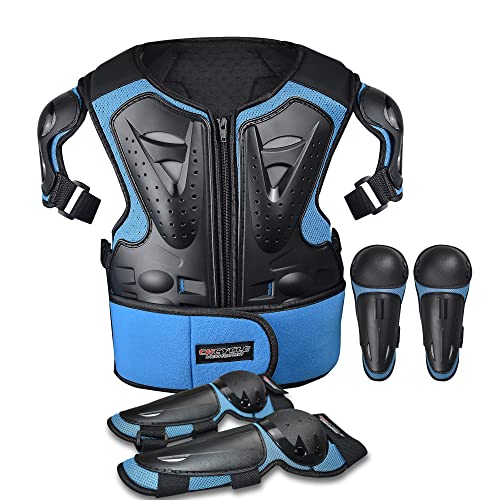 ElCYCO Kids Motorcycle Armor Suit Dirt Bike Gear Chest Protector Motocross for Kids Dirt Bike Chest Protective Gear with Elbow Knee Pads Guards for Cycling(Blue) - Image 1