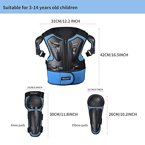 ElCYCO Kids Motorcycle Armor Suit Dirt Bike Gear Chest Protector Motocross for Kids Dirt Bike Chest Protective Gear with Elbow Knee Pads Guards for Cycling(Blue) - Image 3