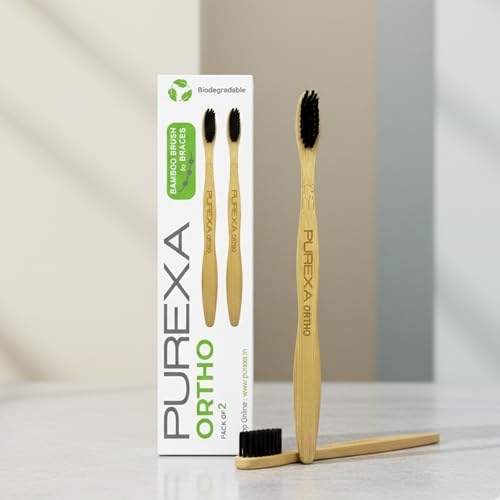 Purexa Bamboo Orthodontic Toothbrush for Braces (Pack of 2) | Activated Charcoal Soft Bristles | BPA-Free, Biodegradable & Compostable | Interdental Brush for Kids & Adults | Eco-Friendly Oral Care - Image 2