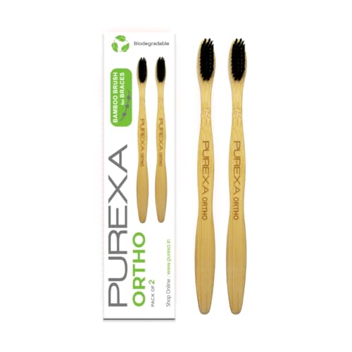 Purexa Bamboo Orthodontic Toothbrush for Braces (Pack of 2) | Activated Charcoal Soft Bristles | BPA-Free, Biodegradable & Compostable | Interdental Brush for Kids & Adults | Eco-Friendly Oral Care - Image 1