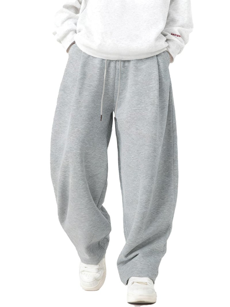 CAONAT Mens Baggy Sweatpants Wide Leg Casual Elastic Waist Drawstring Athletic Loose Jogger Fall Sweat Pants with Pockets Grey - Image 1