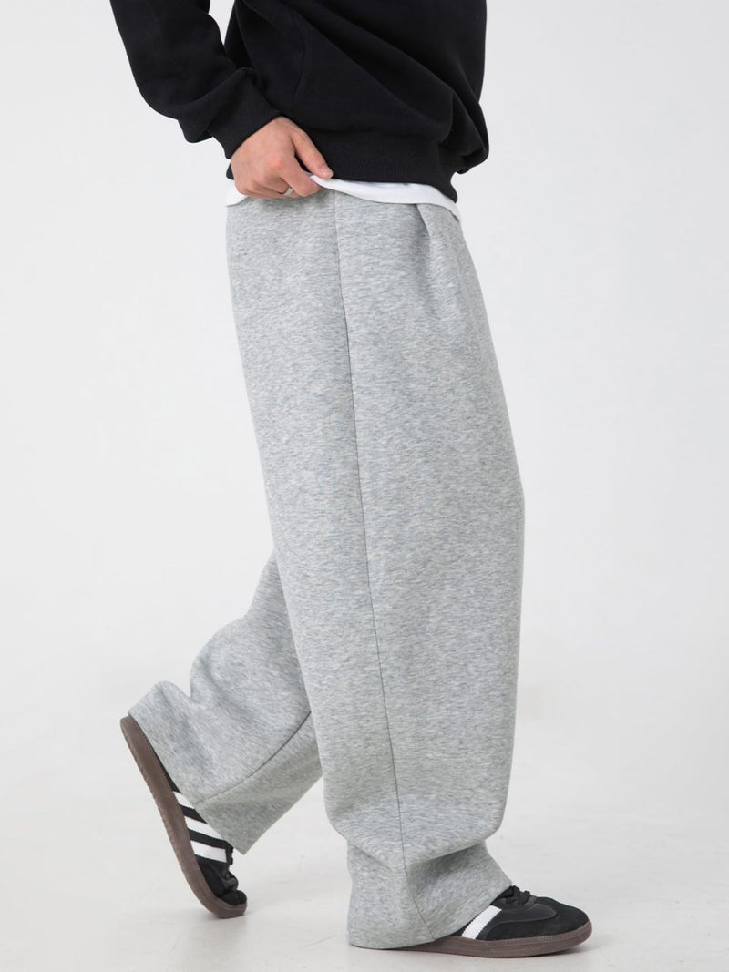 CAONAT Mens Baggy Sweatpants Wide Leg Casual Elastic Waist Drawstring Athletic Loose Jogger Fall Sweat Pants with Pockets Grey - Image 4