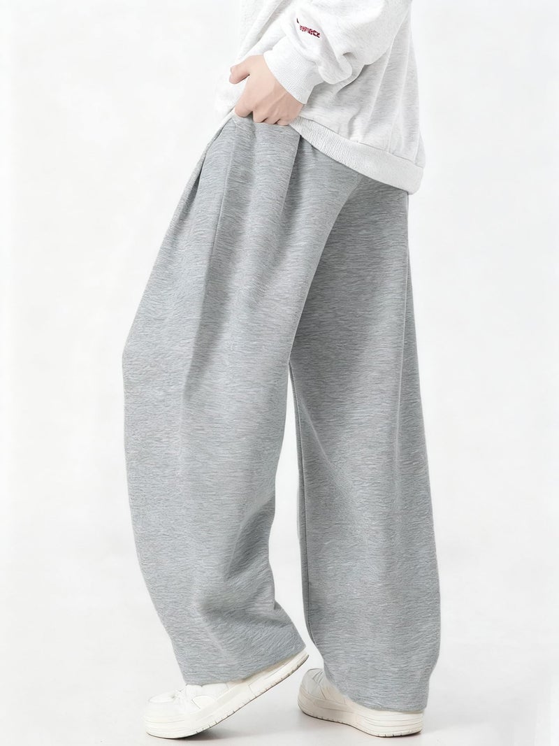 CAONAT Mens Baggy Sweatpants Wide Leg Casual Elastic Waist Drawstring Athletic Loose Jogger Fall Sweat Pants with Pockets Grey - Image 5