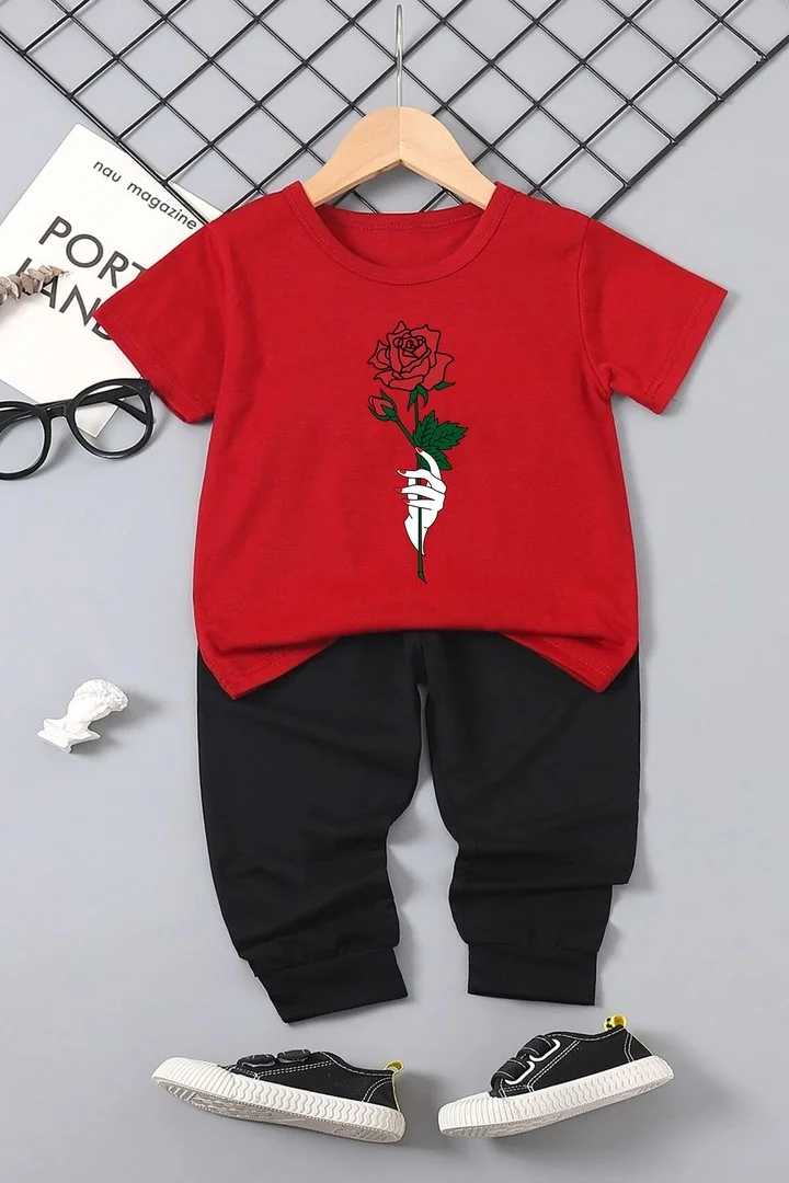 ONLYTRENDWEAR Kids Rose Bottom - Top Tracksuit Set 3-4 Years Old Red