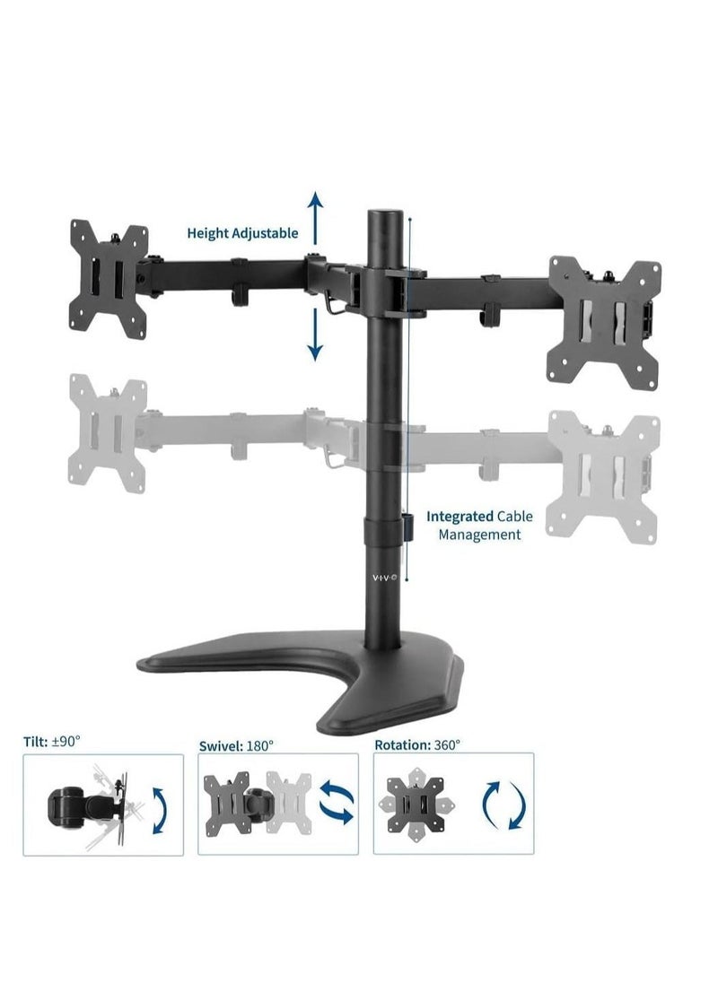 ELTRAZONE STAND-V002F Dual LED LCD Monitor Free-Standing Desk Stand for 2 Screens up to 27 Inch Heavy-Duty Fully Adjustable Arms with Max VESA 100x100mm  - Image 3