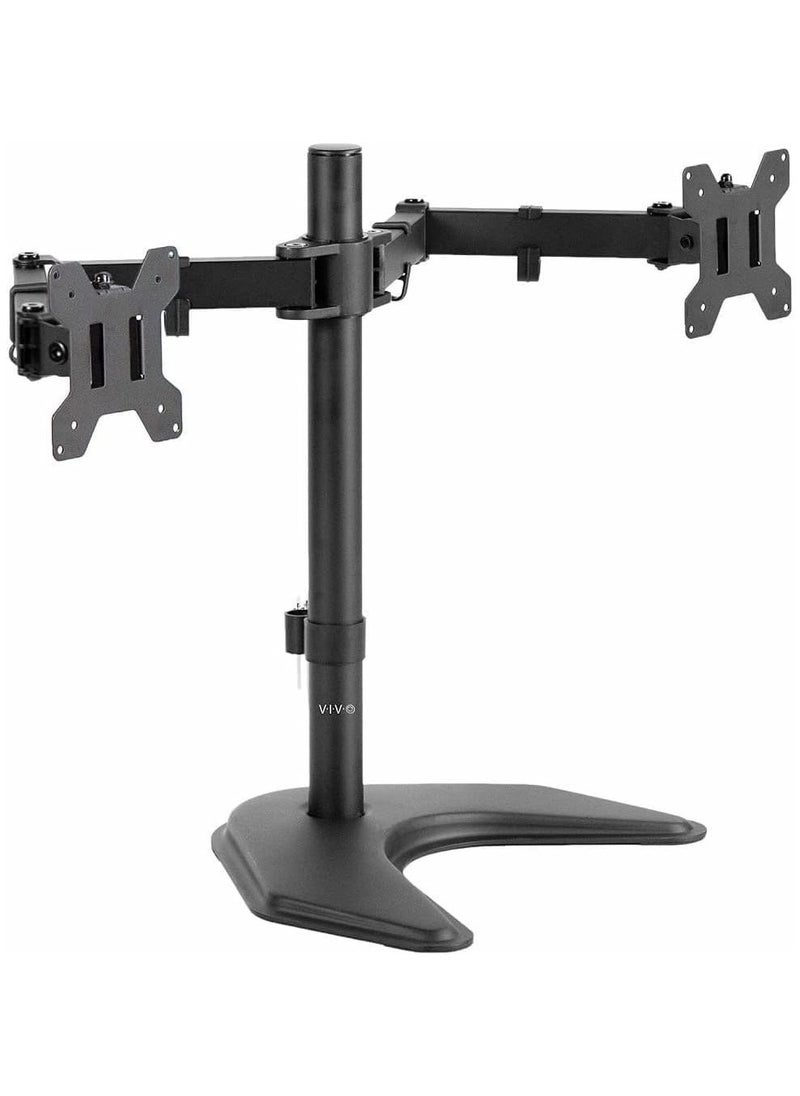 ELTRAZONE STAND-V002F Dual LED LCD Monitor Free-Standing Desk Stand for 2 Screens up to 27 Inch Heavy-Duty Fully Adjustable Arms with Max VESA 100x100mm  - Image 1