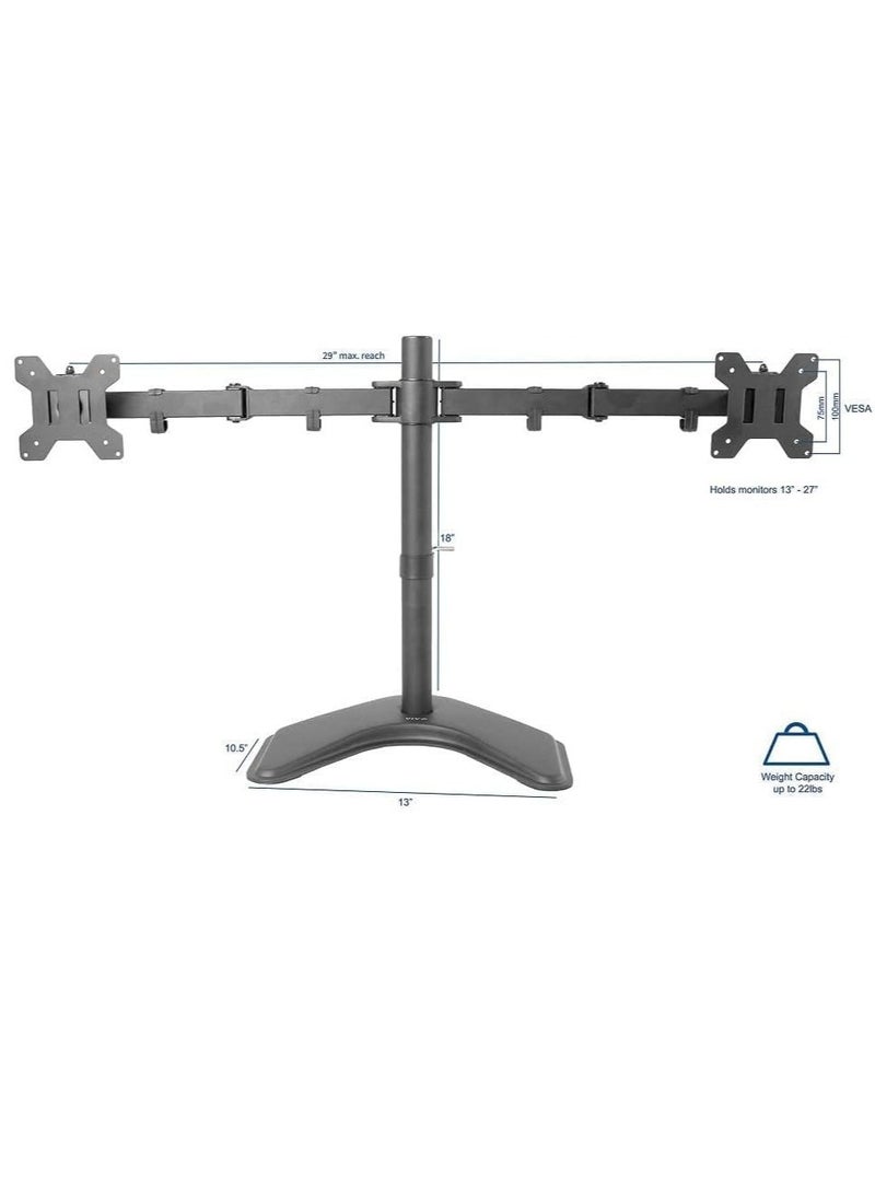 ELTRAZONE STAND-V002F Dual LED LCD Monitor Free-Standing Desk Stand for 2 Screens up to 27 Inch Heavy-Duty Fully Adjustable Arms with Max VESA 100x100mm  - Image 2
