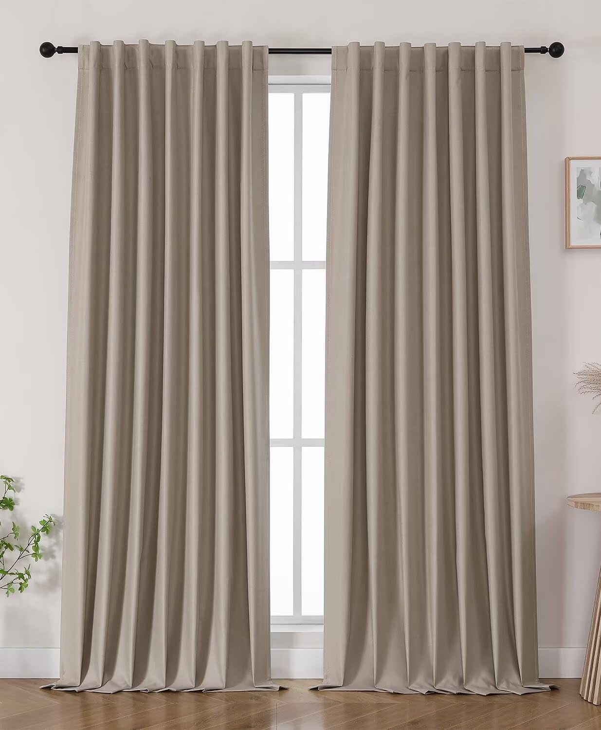 Joydeco Linen Blackout Curtains for Bedroom 84 Inches Long Back Tab/Rod Pocket Heavy Duty Living Room Drapes Thermal Insulated Noise Reduce Cancelling Curtains 2 Panels W52 x L84 Linen