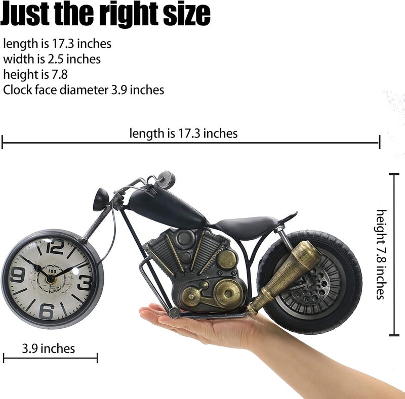 AOROTOE Vintage Desk Clock Tabletop Clock Motorcycle Gifts for Men Rustic Farmhouse Decor Gifts for Dad Him Boyfriend Battery Operated No Ticking Antique For Mantle Shelf Decorations Living Room Office Black - Image 4