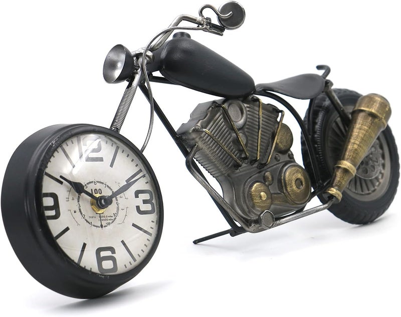 AOROTOE Vintage Desk Clock Tabletop Clock Motorcycle Gifts for Men Rustic Farmhouse Decor Gifts for Dad Him Boyfriend Battery Operated No Ticking Antique For Mantle Shelf Decorations Living Room Office Black - Image 1