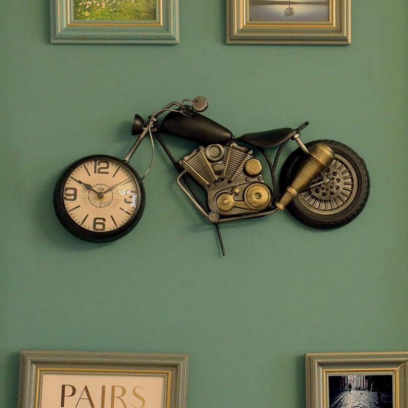 AOROTOE Vintage Desk Clock Tabletop Clock Motorcycle Gifts for Men Rustic Farmhouse Decor Gifts for Dad Him Boyfriend Battery Operated No Ticking Antique For Mantle Shelf Decorations Living Room Office Black - Image 5