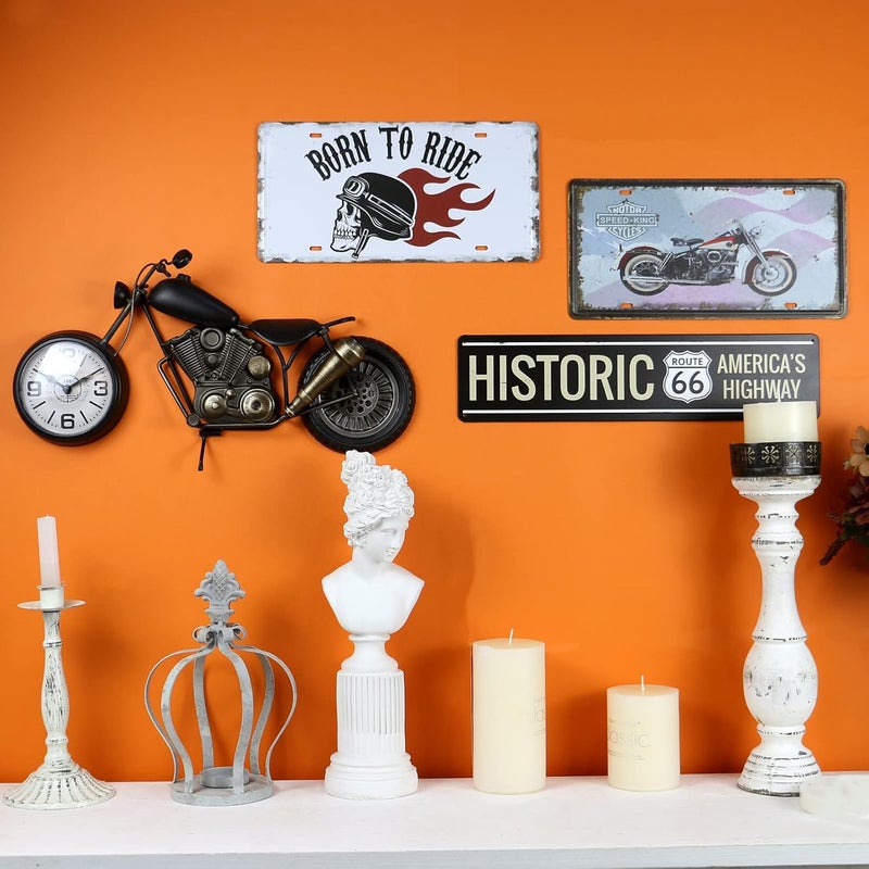 AOROTOE Vintage Desk Clock Tabletop Clock Motorcycle Gifts for Men Rustic Farmhouse Decor Gifts for Dad Him Boyfriend Battery Operated No Ticking Antique For Mantle Shelf Decorations Living Room Office Black - Image 3