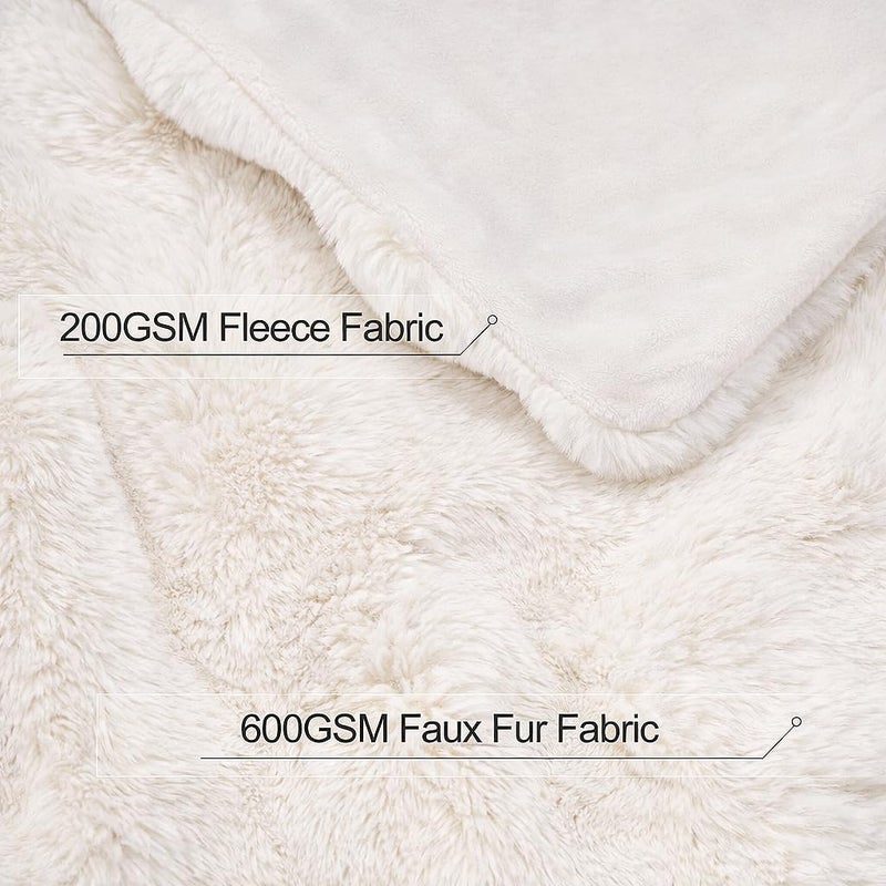 Touchat Luxury Faux Rabbit Fur Throw Blanket for Couch, Super Heavy Warm Cozy Fuzzy Blanket for Sofa Bedroom Living Room, Ultra Soft Fluffy Reversible Plush Blanket for Home Decor Gifts,Cream White - Image 3