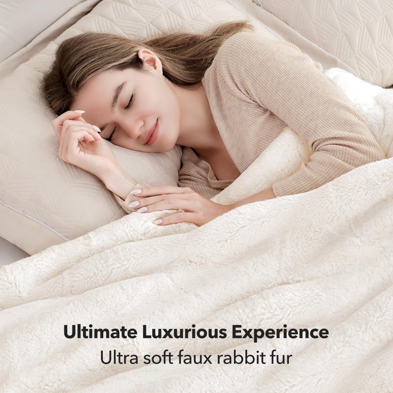 Touchat Luxury Faux Rabbit Fur Throw Blanket for Couch, Super Heavy Warm Cozy Fuzzy Blanket for Sofa Bedroom Living Room, Ultra Soft Fluffy Reversible Plush Blanket for Home Decor Gifts,Cream White - Image 4