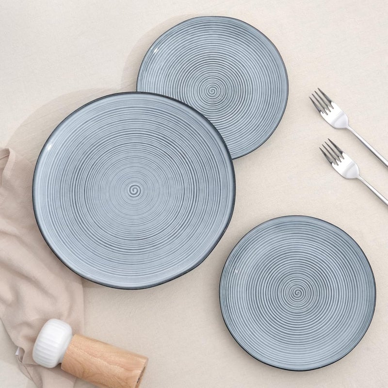 Famiware مجموعة أطباق وأوعية فامي وير لـ 4 أشخاص 12 قطعة من أدوات المائدة الخزفية مجموعة أطباق بتزجيج تفاعلي آمنة في غسالة الصحون والميكروويف سلسلة تمبوس باللون الأزرق اللؤلؤي - Image 2