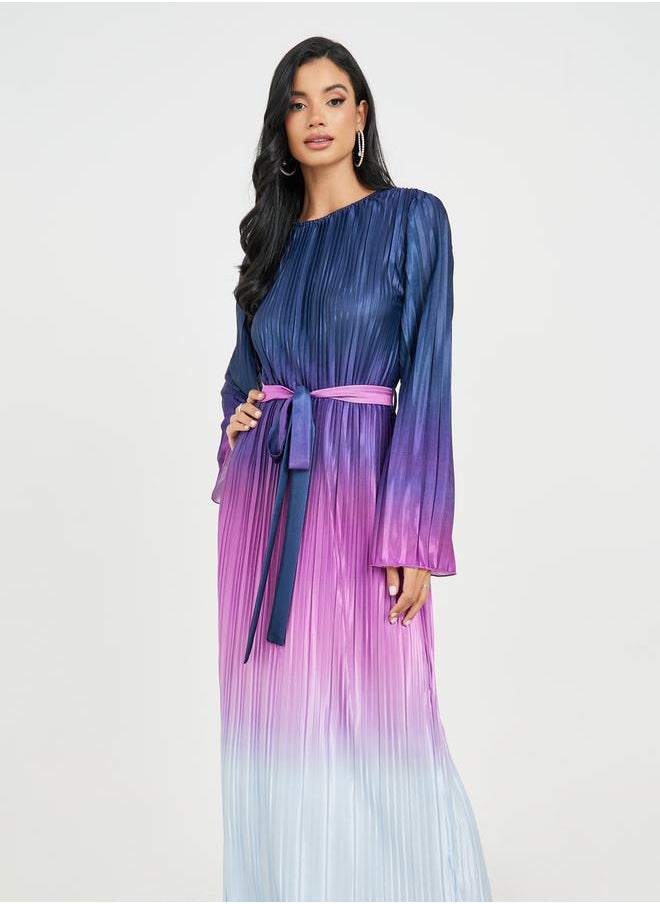 Styli - Accordion Pleated Ombre Print Shift Maxi Dress - Image 1