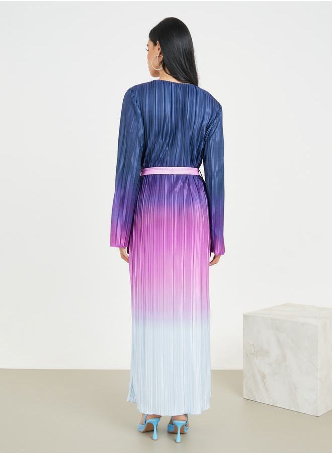 Styli - Accordion Pleated Ombre Print Shift Maxi Dress - Image 1