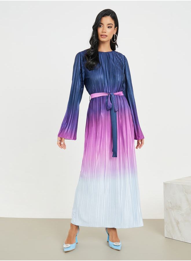 Styli - Accordion Pleated Ombre Print Shift Maxi Dress - Image 1