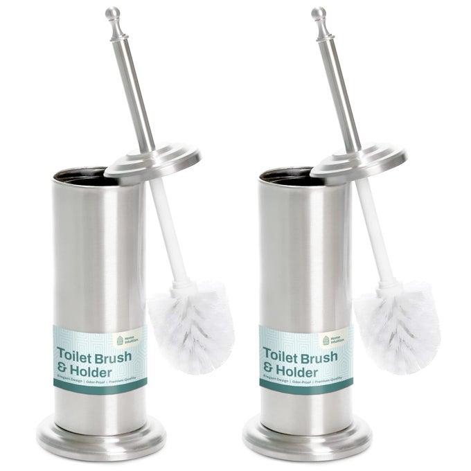 2 PACK STAINLESS STEEL MODERN TOILET BRUSH HOLDER SET BATHROOM BOWL CLEANER BRUSH WITH CADDY