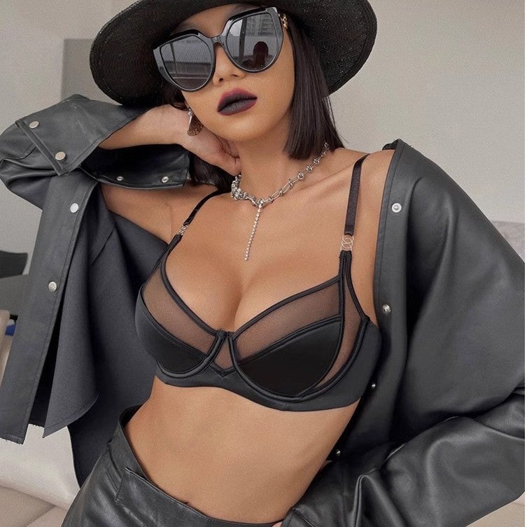 French Underwear For Women In Summer Thin Glossy Mesh Underwear Big Breasts Showing Small Breasts Bra Set - Image 5