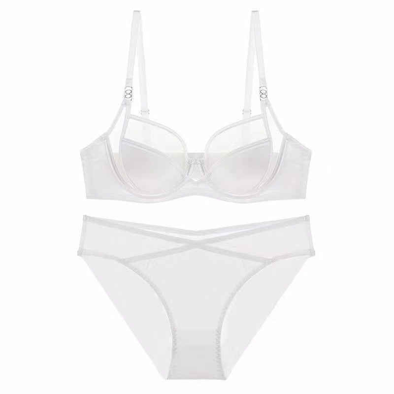 French Underwear For Women In Summer Thin Glossy Mesh Underwear Big Breasts Showing Small Breasts Bra Set - Image 1