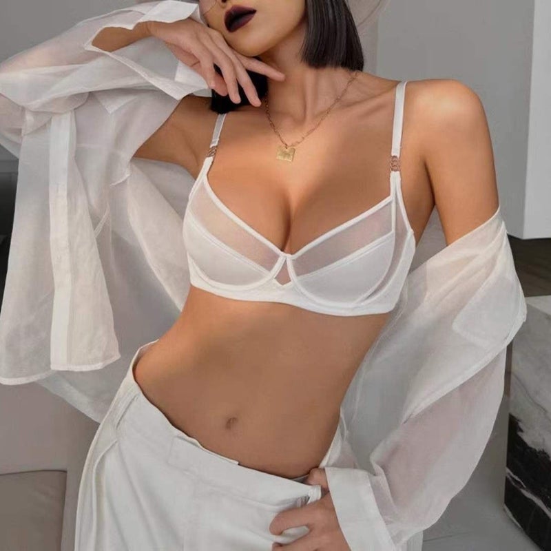 French Underwear For Women In Summer Thin Glossy Mesh Underwear Big Breasts Showing Small Breasts Bra Set - Image 3