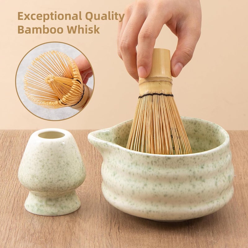 YumiPLUS 5pcs Premium Matcha Set,Ceramic Bowl with Spout and Bamboo Whisk set, Ceremonical Matcha Kit for breakfast/latte,Tea Starter Making Kit,Unique Matcha Gift set (green) - Image 4