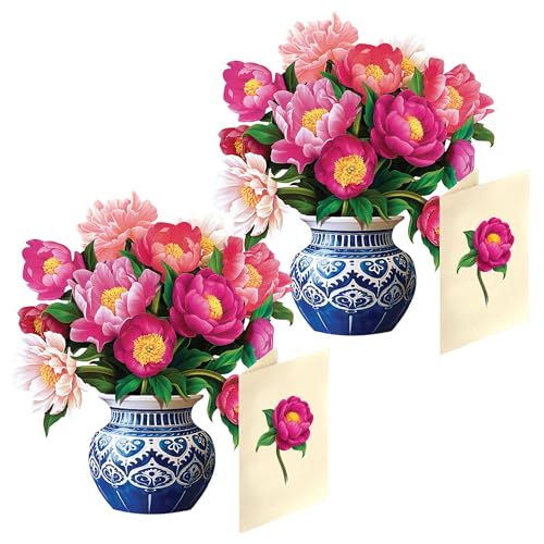 Freshcut Paper Mini Peony Paradise – 2 Pack of 5.5 Inch Life-Sized 3D Pop Up Card – Birthday, Mothers Day, Thank You, Gifts for Mom and Her – Includes Notecard and Envelope - Image 1