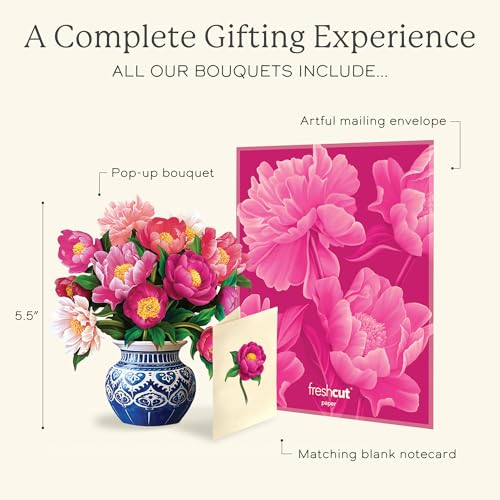 Freshcut Paper Mini Peony Paradise – 2 Pack of 5.5 Inch Life-Sized 3D Pop Up Card – Birthday, Mothers Day, Thank You, Gifts for Mom and Her – Includes Notecard and Envelope - Image 4