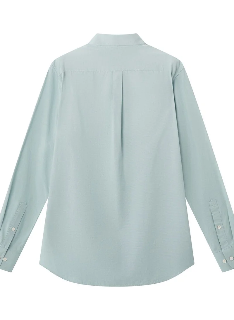 GIORDANO Men's Cotton Oxford Shirt - Small Lion Embroidery, Slim Fit, Full Button