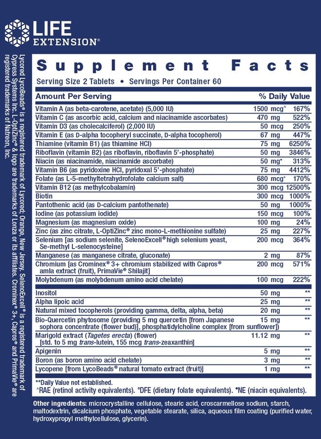 Life Extension Two-Per-Day High Potency Multi-Vitamin & Mineral Supplement - Vitamins, Minerals, Plant Extracts, Quercetin, 5-MTHF Folate & More - Gluten-Free - Non-GMO - 120 Tablets - Image 3