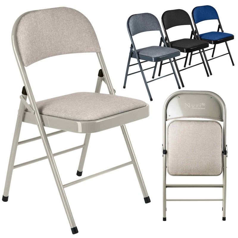 Nyxi Folding Chairs with Padded Fabric Seats Metal Frame Foldable Chair Home Office Dinning MultiPurpose Indoor  Outdoor Camel Cream 1 X Chair