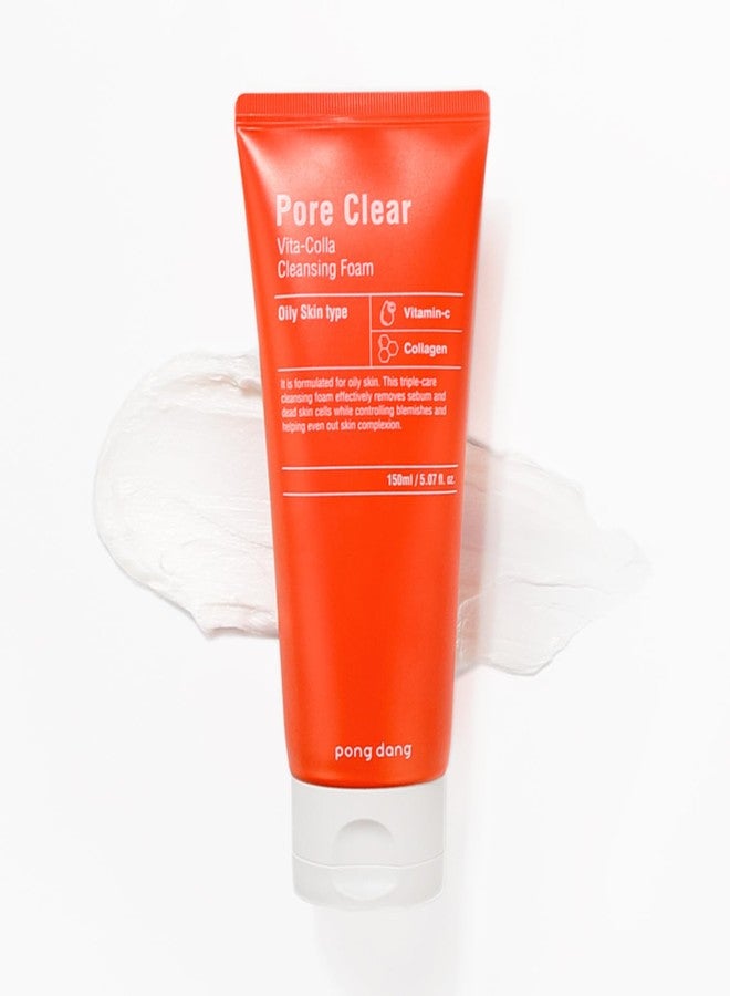 PONGDANG Pore Clear Vita-Colla Cleansing Foam | Oil Control & Deep Pore Cleanse | With Vitamin C & Collagen for Balanced Skin | Korean Skin Care - Image 1