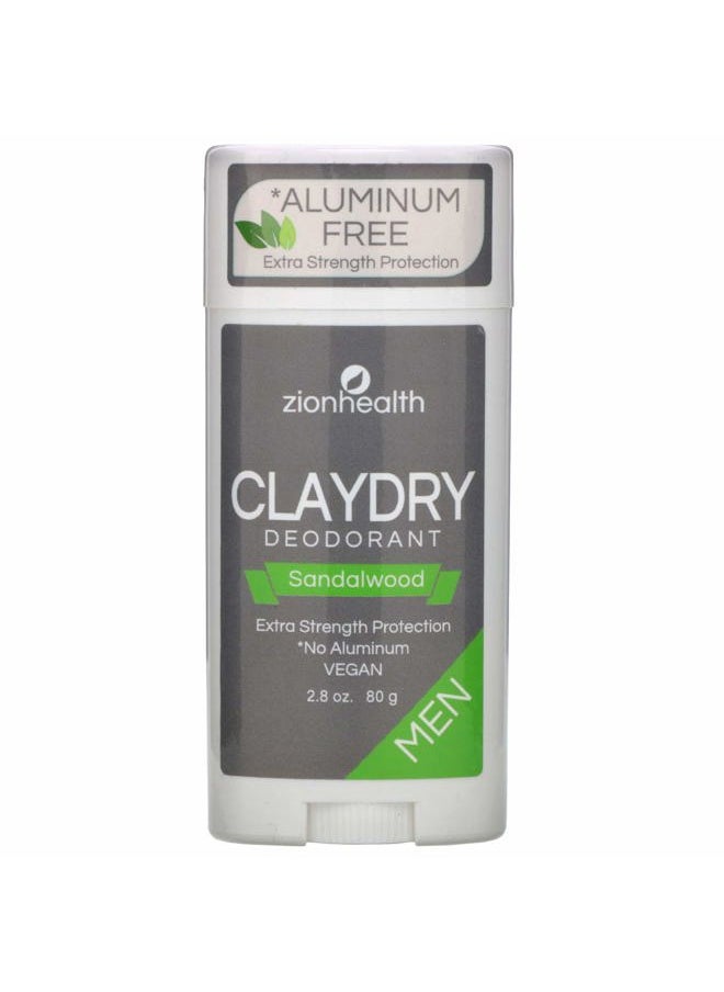 Zion Health Zion Health Zoin Health Clay Dry Extra Strength Protection Aluminum Free Deodorant for Men, Sandalwood, 2.5 Oz 