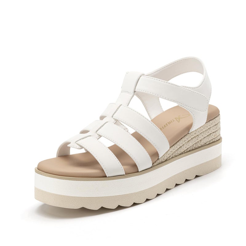 Athlefit Espadrille Low Wedge Sandals for Women Comfortable Casual Open Toe Platform Sandals for Summer Beach Vacation White, Size 8, SAPS2612W - Image 1