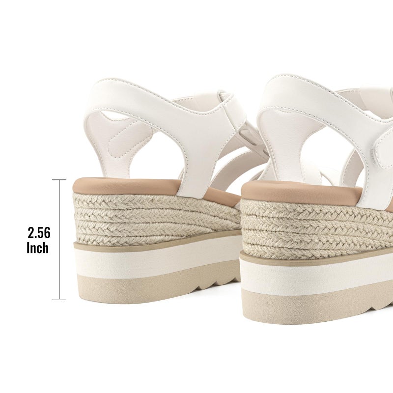 Athlefit Espadrille Low Wedge Sandals for Women Comfortable Casual Open Toe Platform Sandals for Summer Beach Vacation White, Size 8, SAPS2612W - Image 5